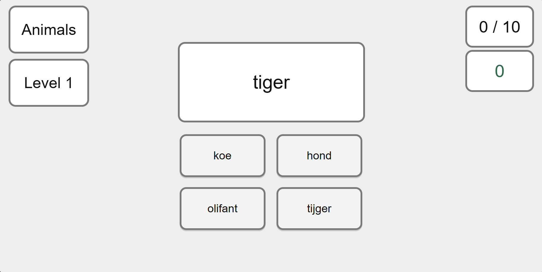 Question screen in the Animals Quiz Game